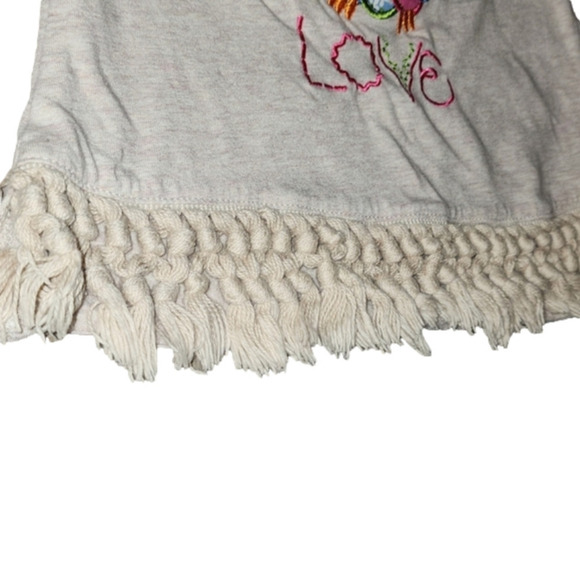 EMILY ROSE Cream Short Sleeve Tee with Owl and Bottom Fringe - Picture 3 of 4